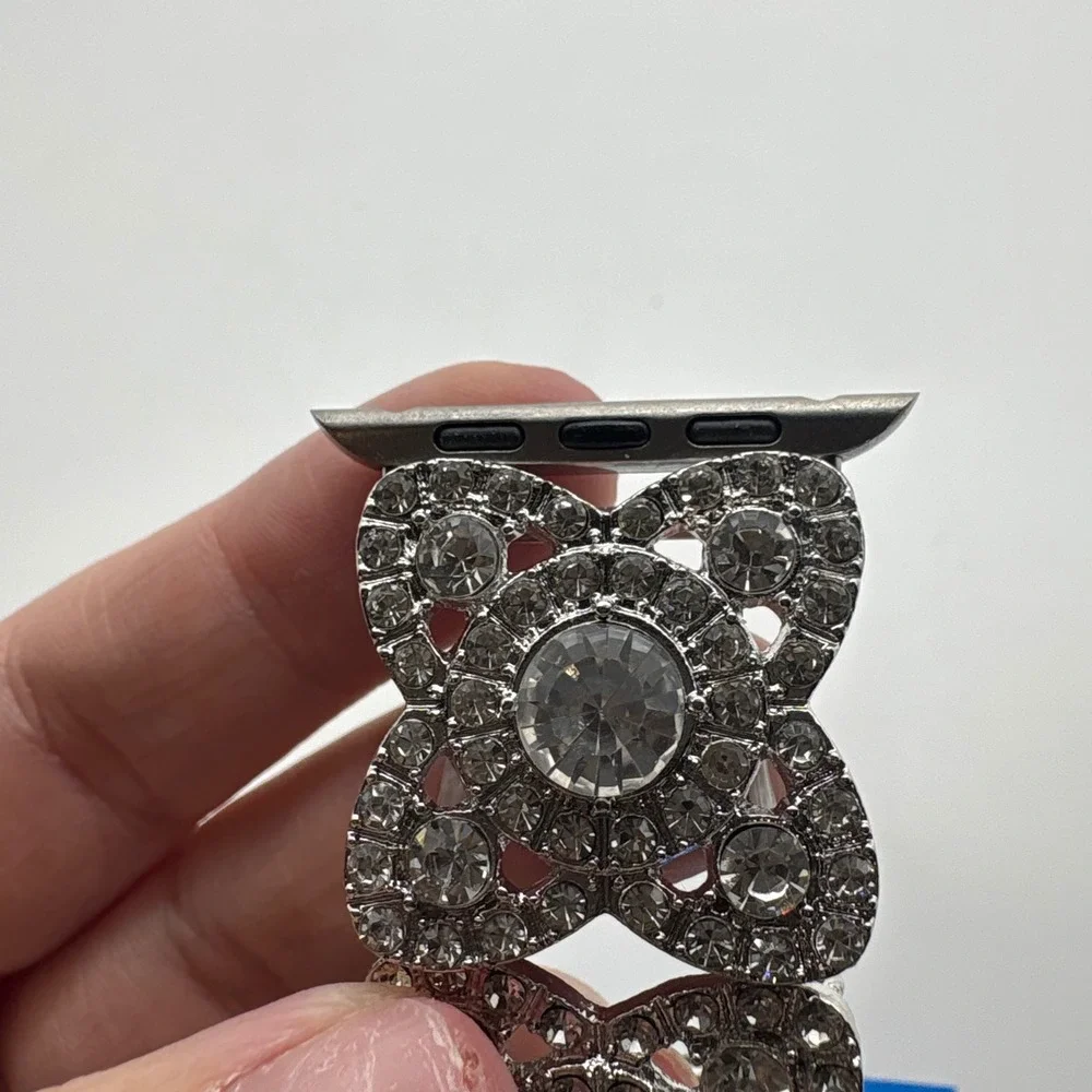 Silver Rhinestone Butterfly Stretch Apple Watch Band Filigree Crystal Bracelet